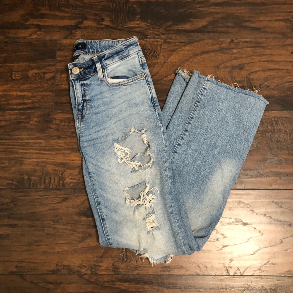 Aeropostale low rise, flared, ripped blue jeans